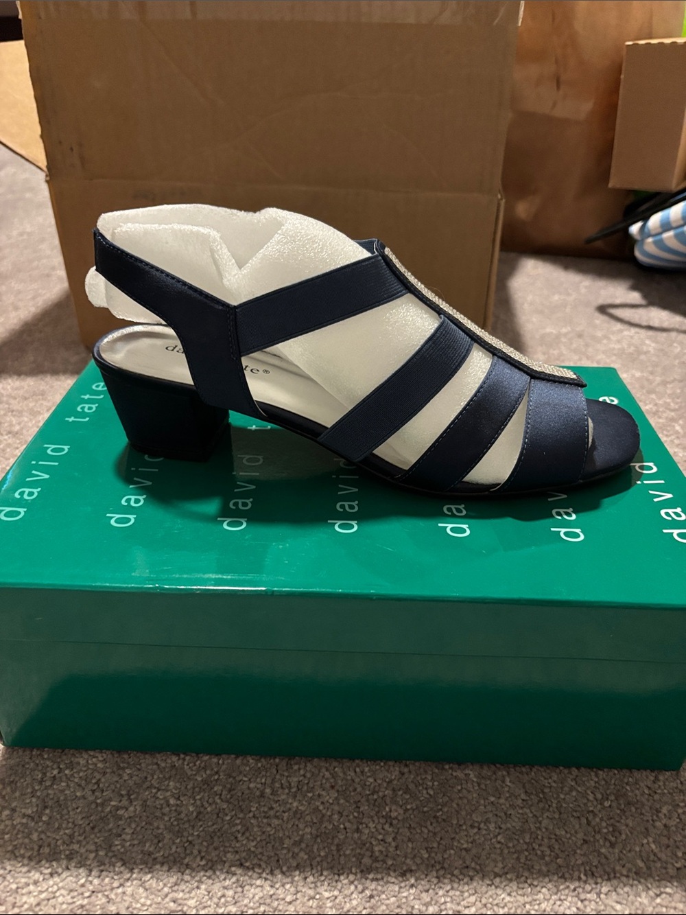 David Tate Navy Multi-Strap Low Block Heel Sandals